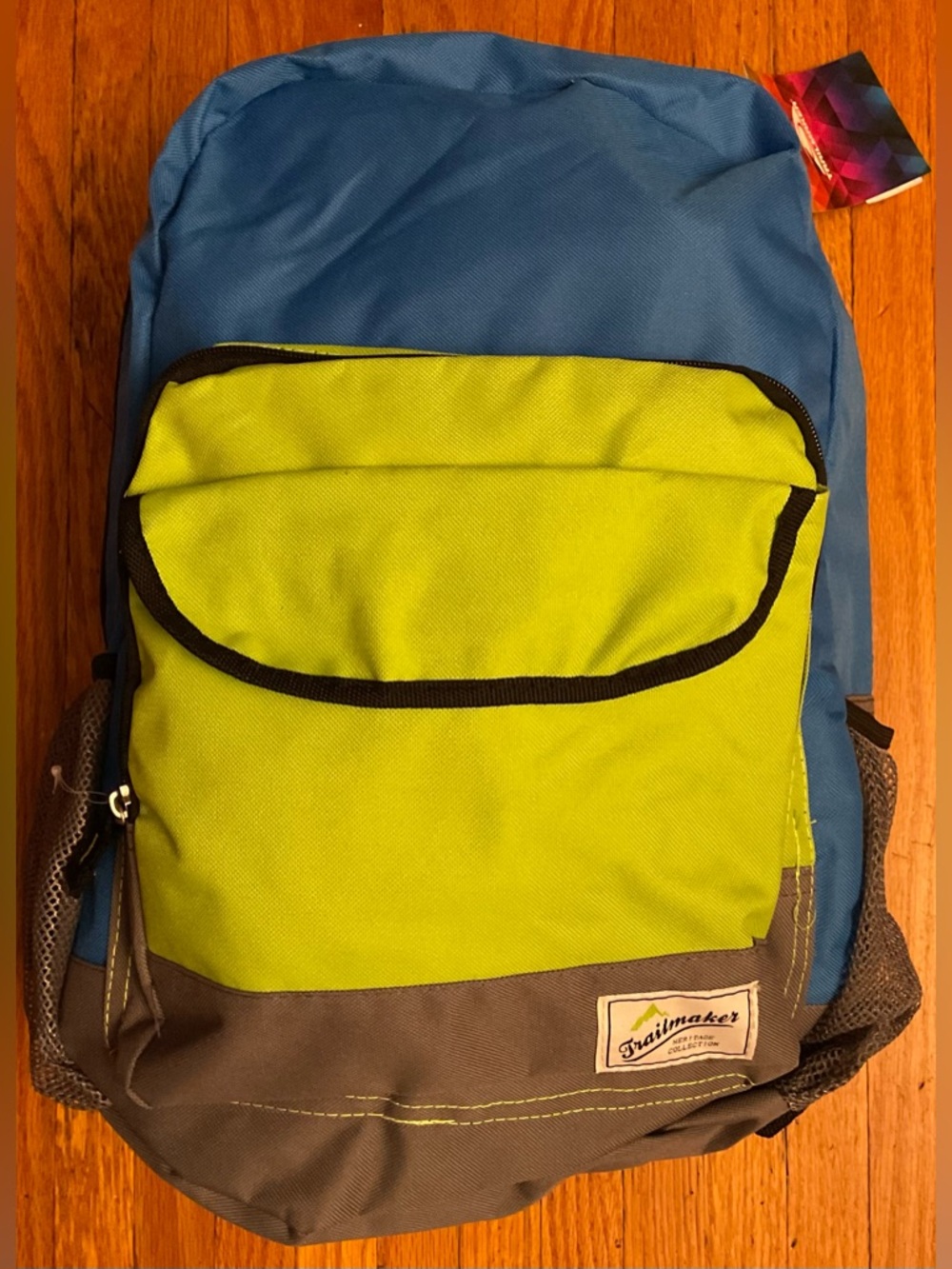 🍎 NWT Trailmaker Backpack Lime/Blue/Grey Adj Straps Mesh Pockets Padded backside
